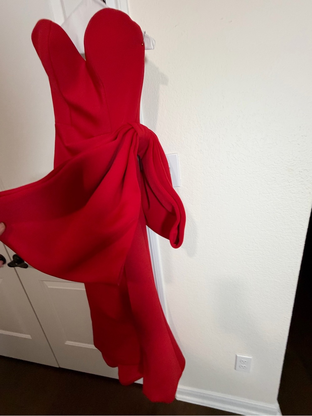 Jovani Strapless Red Mermaid Gown with Side Bow Accent